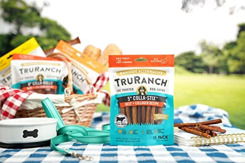 TRURANCH All-Natural Rawhide Free Dog Treats, 5" Sticks (Beef), with Hydrolyzed Collagen 50% Protein, Healthy Treats, Limited Ingredients Dog Chew, for Small, Medium, and Large Dogs